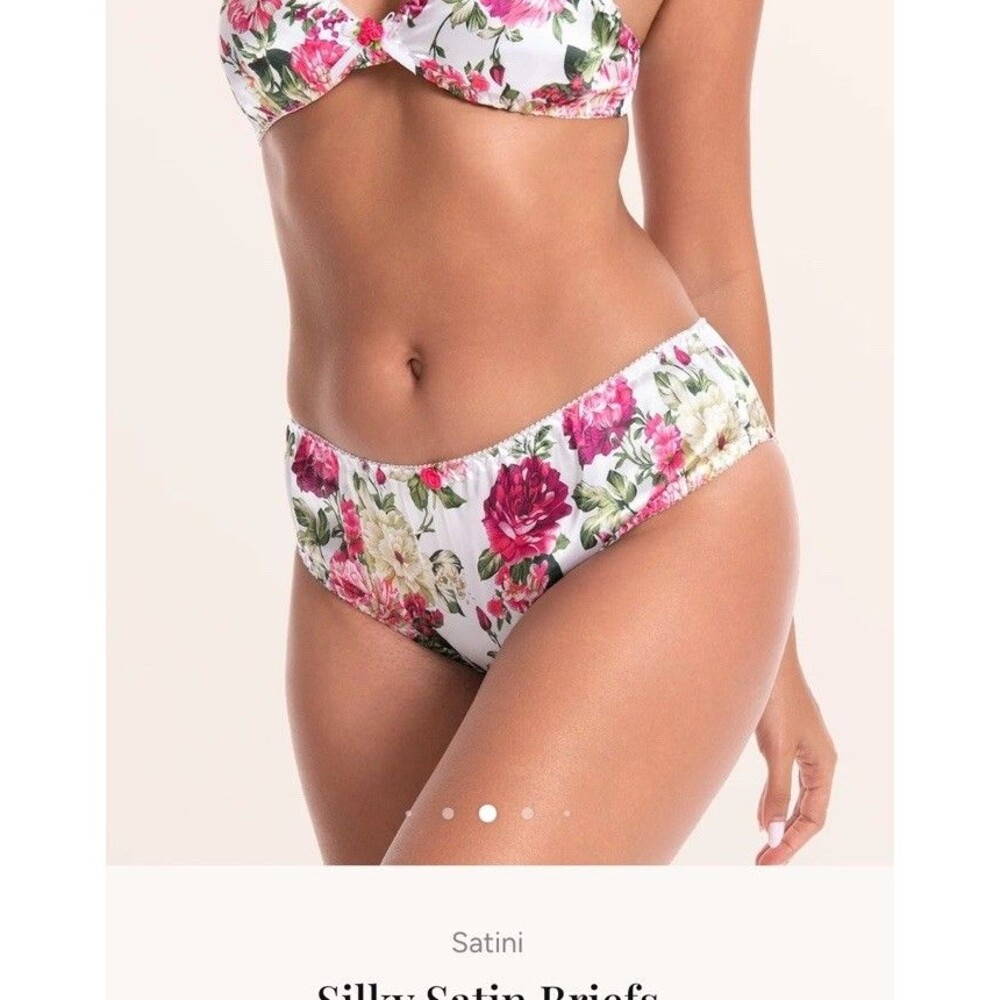 NEW Satini Lingerie Satin Bikini Panties Medium Floral